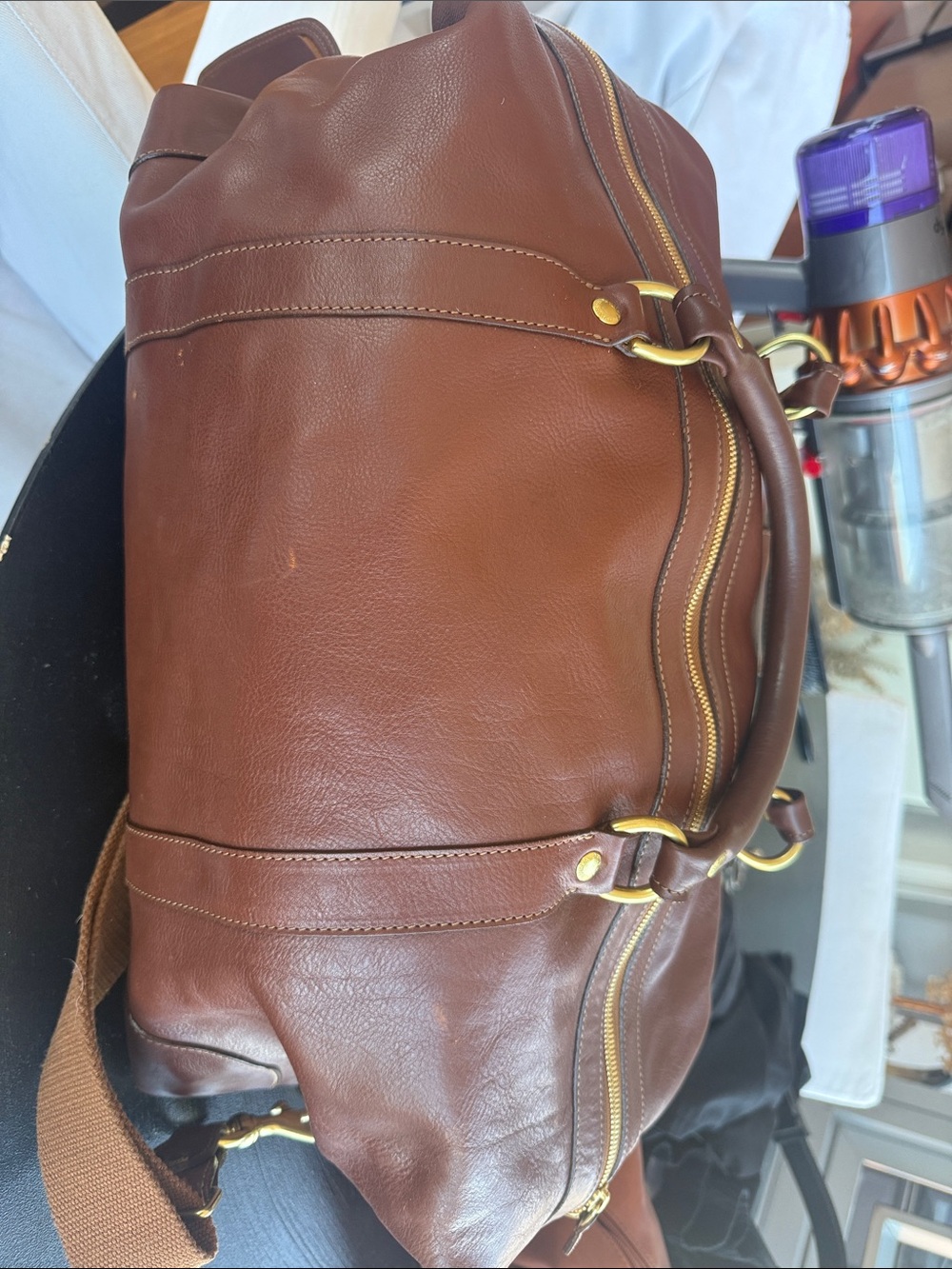 Ghurka Brown Leather Duffel with Double Handles - Picture 3 of 9